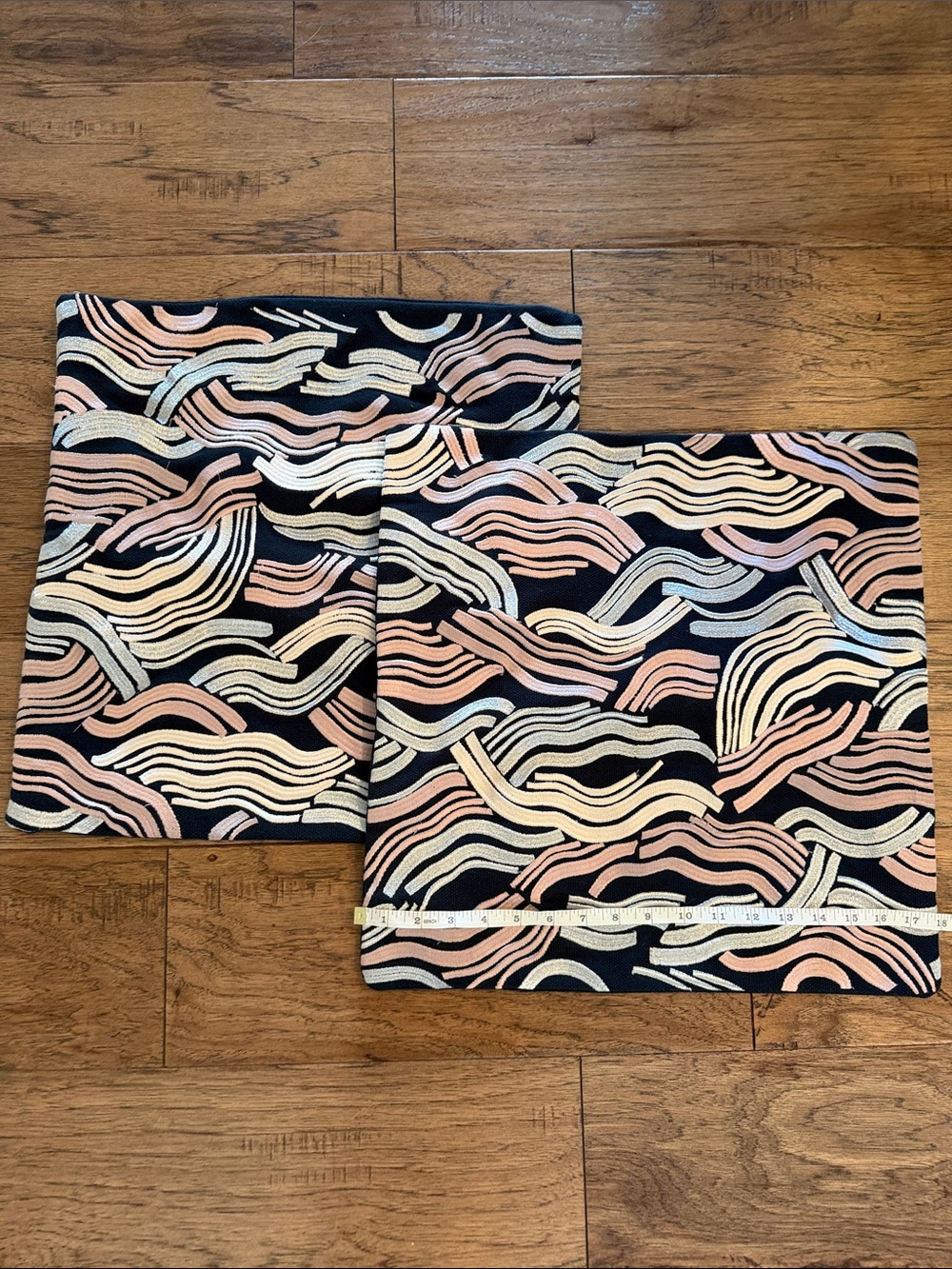 Set of 2 West Elm Navy Pillow Covers with Blush Pink and Cream Wave Pattern